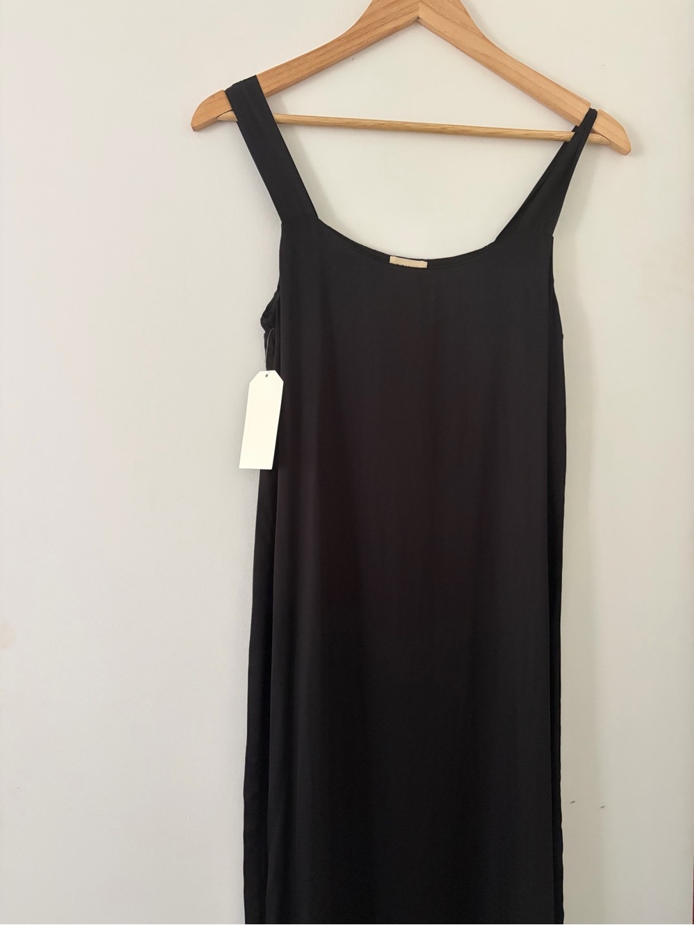 DONNI. Black Slip Maxi Dress with asymmetrical Wide Straps